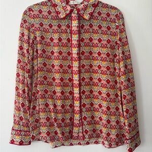 Alice + Olivia Red and Yellow Patterned Blouse NWOT